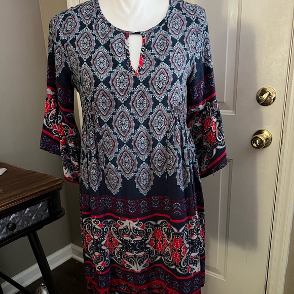 Umgee Embroidered Contrast Trim Tunic Dress